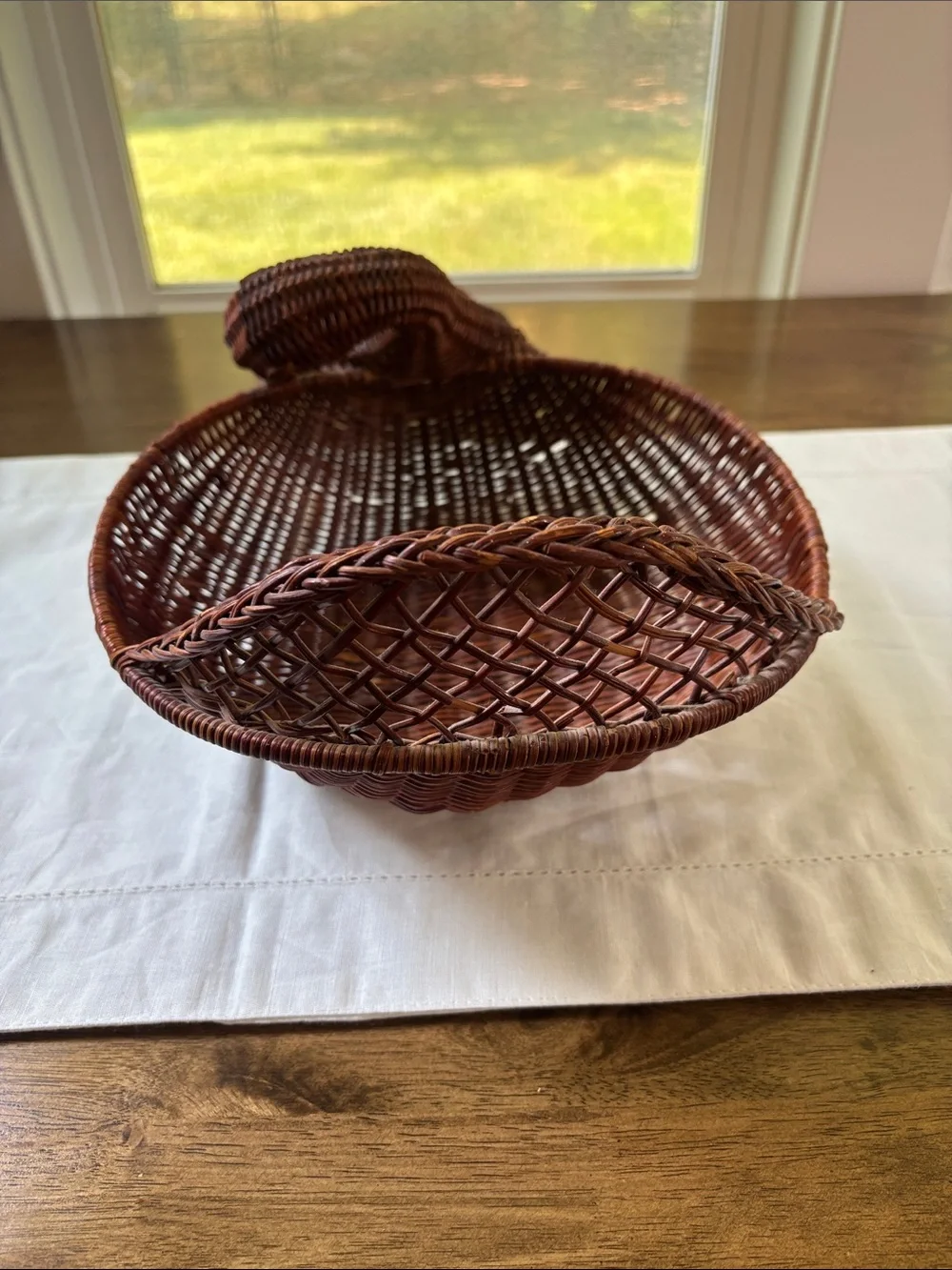 Vintage Handwoven Brown Wicker Goose w/ Hand Carved Wood Beak Cottagecore Decor
